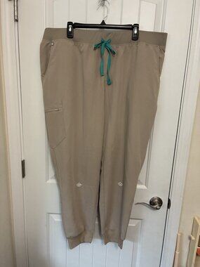 Figs Scrub High Waisted Zamora Jogger W/Aya Logo 4XLT in Beige 44” x 30”